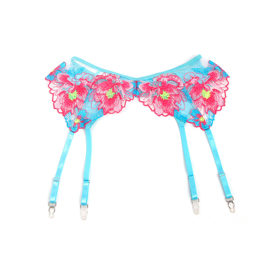 SUBBLIME - 957643 PINK FLORAL EMBROIDERED BRA AND GARTER SET S/M