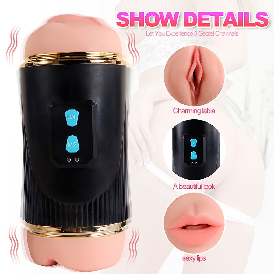 SHEQU - KAY DOUBLE MASTURBATOR WITH DOUBLE VIBRATION OF THE MOUTH AND VAGINA