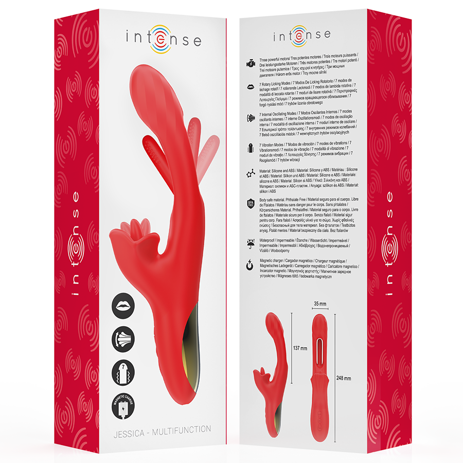INTENSE - JESSICA MULTIFUNCTION CLITORIS STIMULATION VIBRATOR 24.8 CM RED