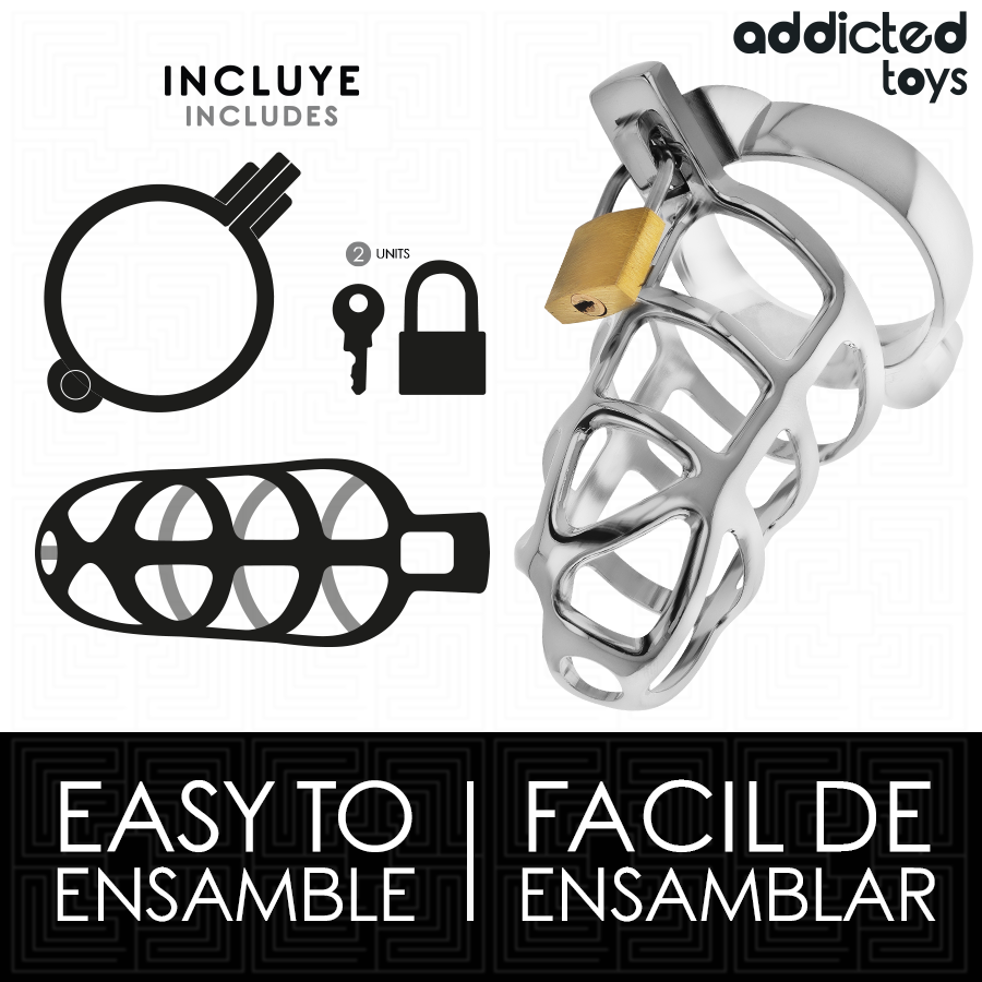 ADDICTED TOYS LOCKED - METAL PENIS CAGE WITH SILVER LOCK SIZE M