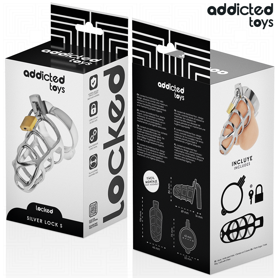 ADDICTED TOYS LOCKED - METAL PENIS CAGE WITH SILVER LOCK SIZE S
