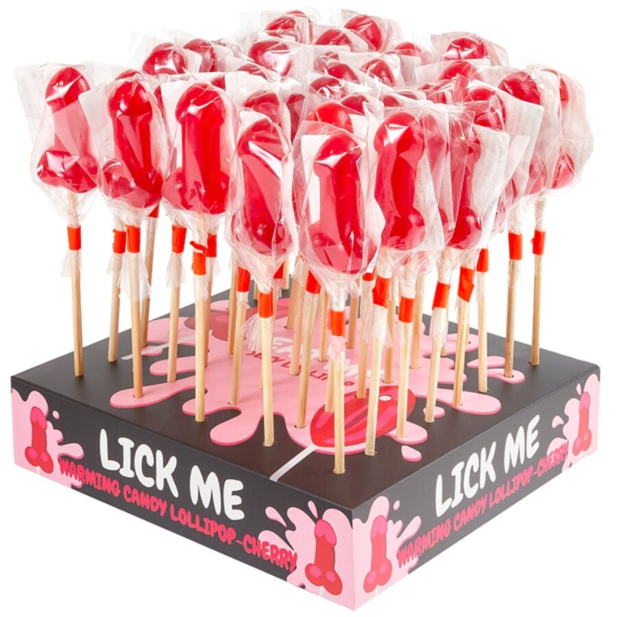SECRETPLAY - CHERRY FLAVOR PENIS LOLLIPOP DISPLAY WITH SPICY HEAT EFFECT (40 UNITS)