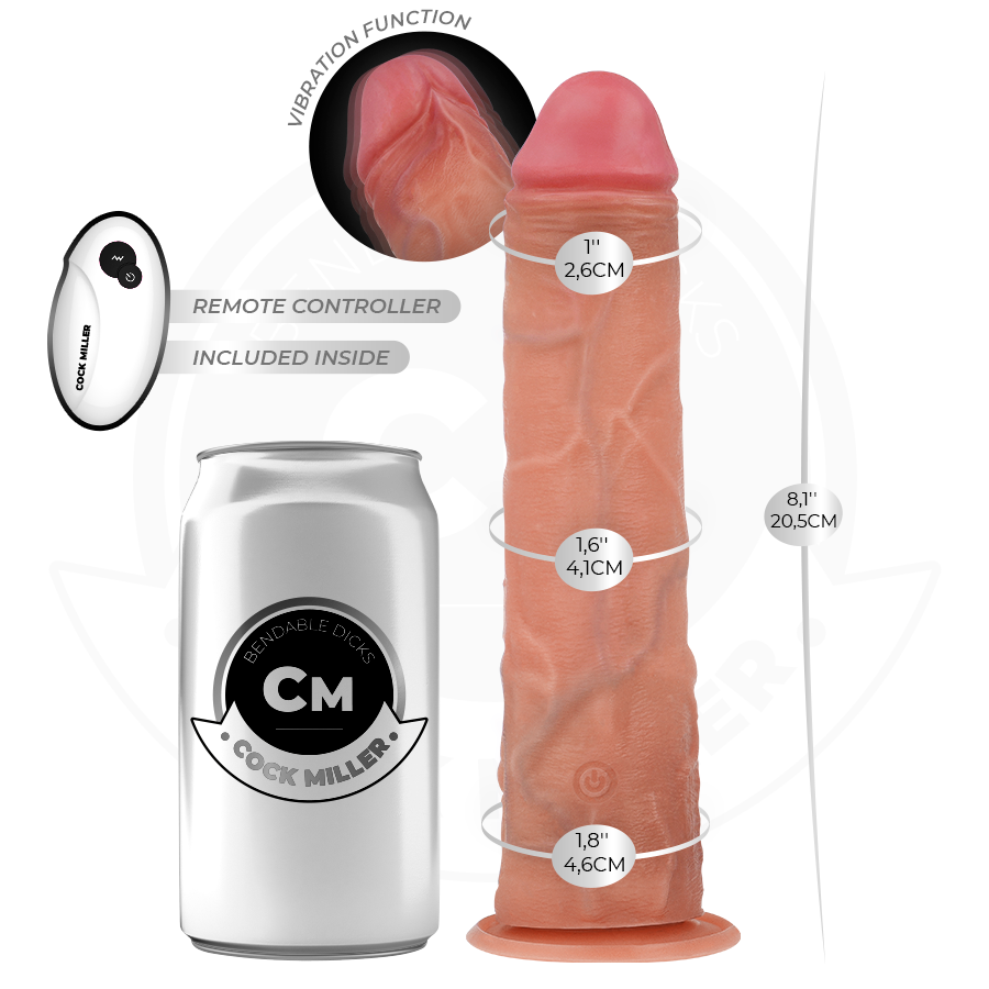 COCK MILLER - REALISTIC DILDO WITH SUCTION CUP AND REMOTE CONTROL, VIBRATING, 20.5 CM