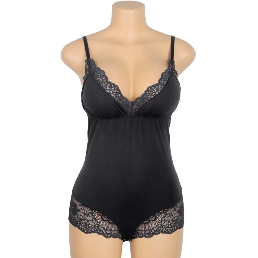 SUBBLIME - TEDDY WITH FLORAL LACE DETAIL, BLACK, S/M