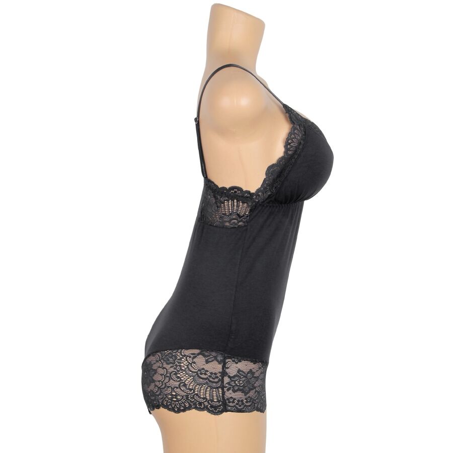 SUBBLIME - TEDDY WITH FLORAL LACE DETAIL, BLACK, S/M