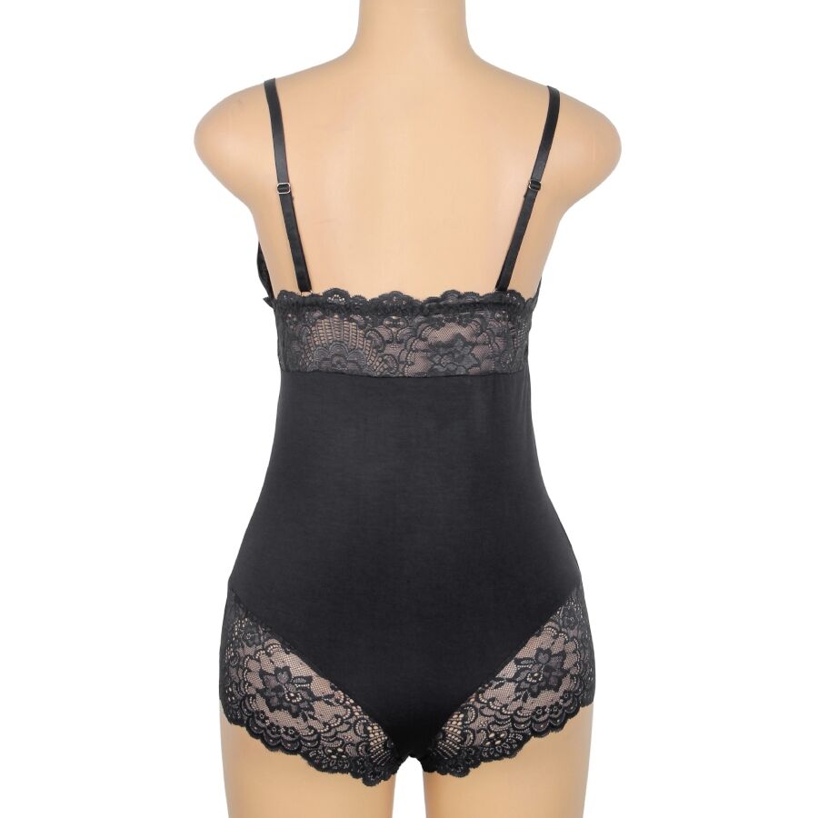 SUBBLIME - TEDDY WITH FLORAL LACE DETAIL, BLACK, S/M