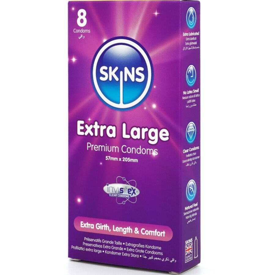 SKINS - PACK OF 8 EXTRA LARGE PREMIUM CONDOMS