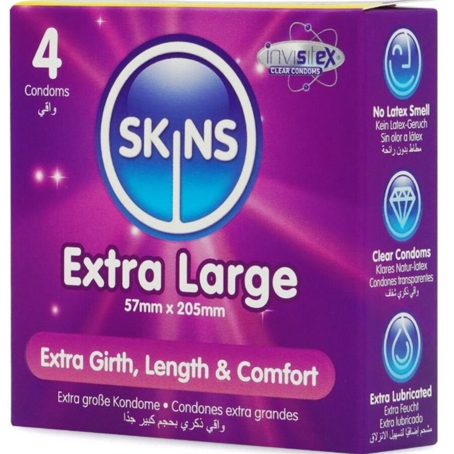 SKINS - PACK OF 4 EXTRA LARGE PREMIUM CONDOMS