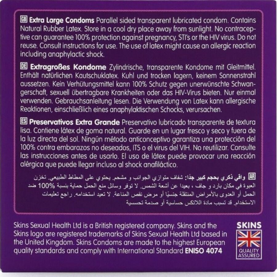 SKINS - PACK OF 4 EXTRA LARGE PREMIUM CONDOMS