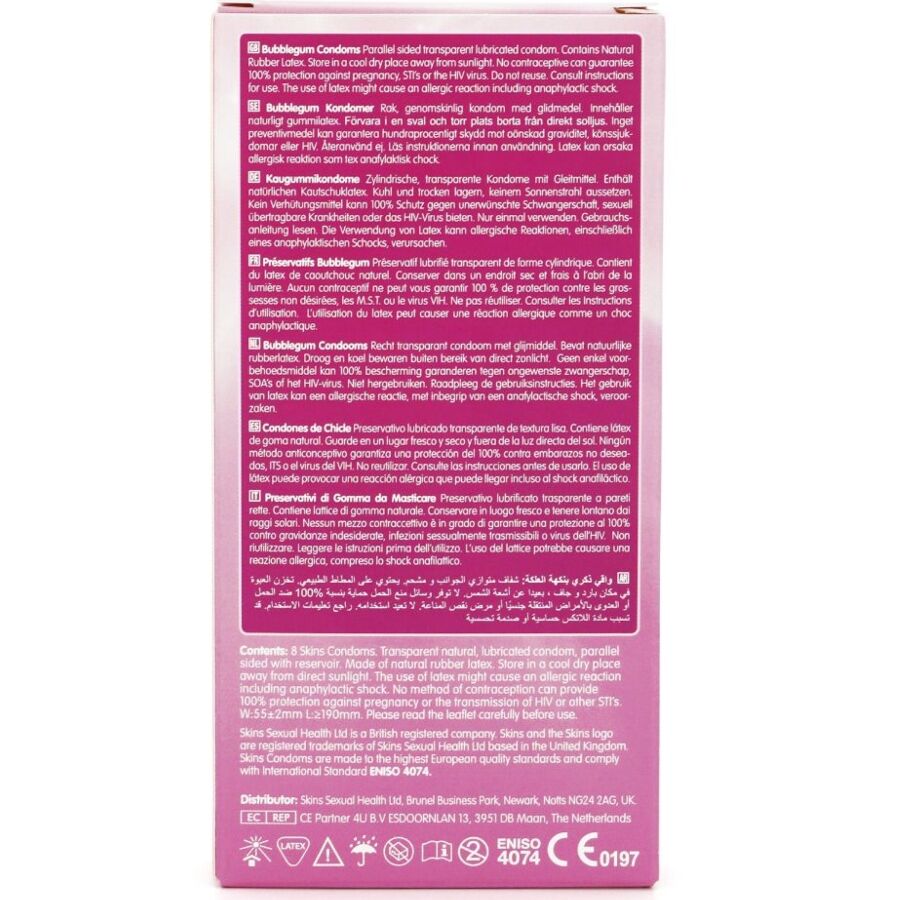 SKINS - PACK OF 8 PREMIUM BUBBLEGUM CONDOMS