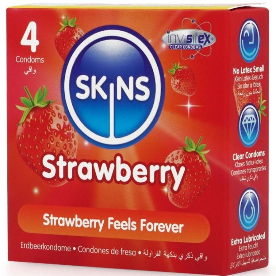 SKINS - PACK OF 4 PREMIUM STRAWBERRY CONDOMS