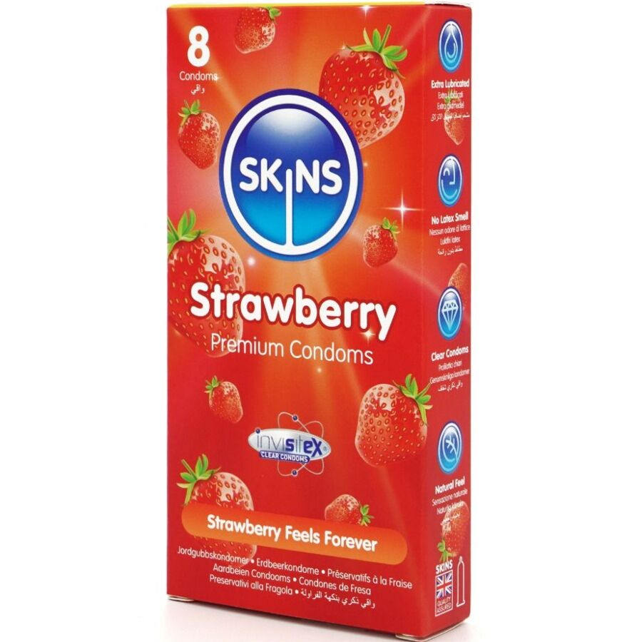 SKINS - PACK OF 8 PREMIUM STRAWBERRY CONDOMS