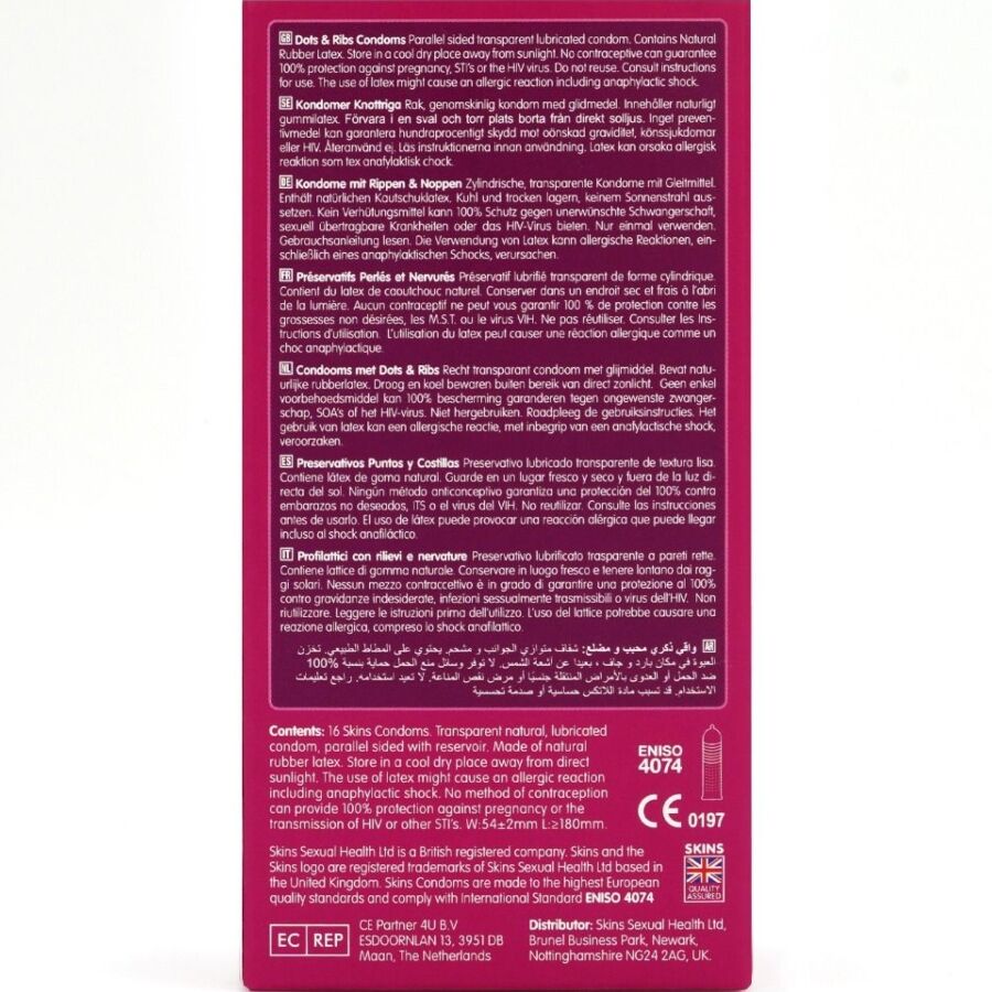 SKINS - PACK OF 16 PREMIUM DOTS &amp; RIBS CONDOMS