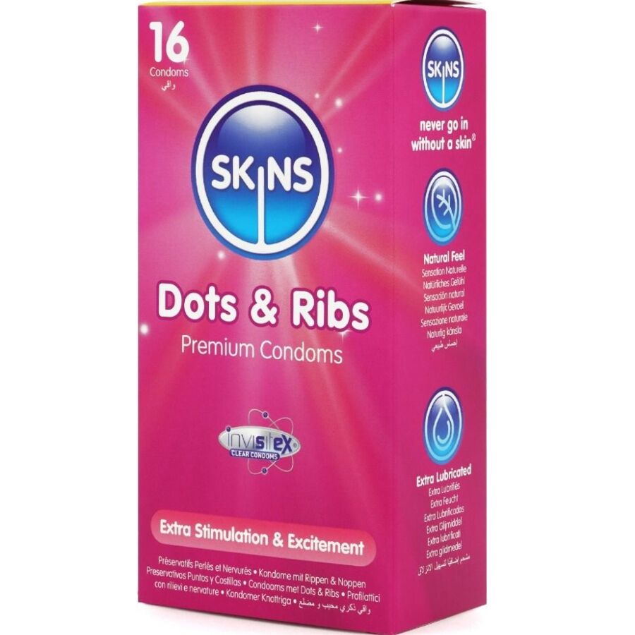 SKINS - PACK OF 16 PREMIUM DOTS &amp; RIBS CONDOMS