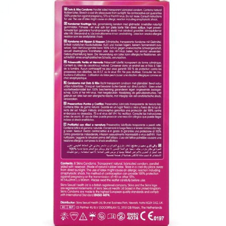 SKINS - PACK OF 8 PREMIUM DOTS &amp; RIBS CONDOMS
