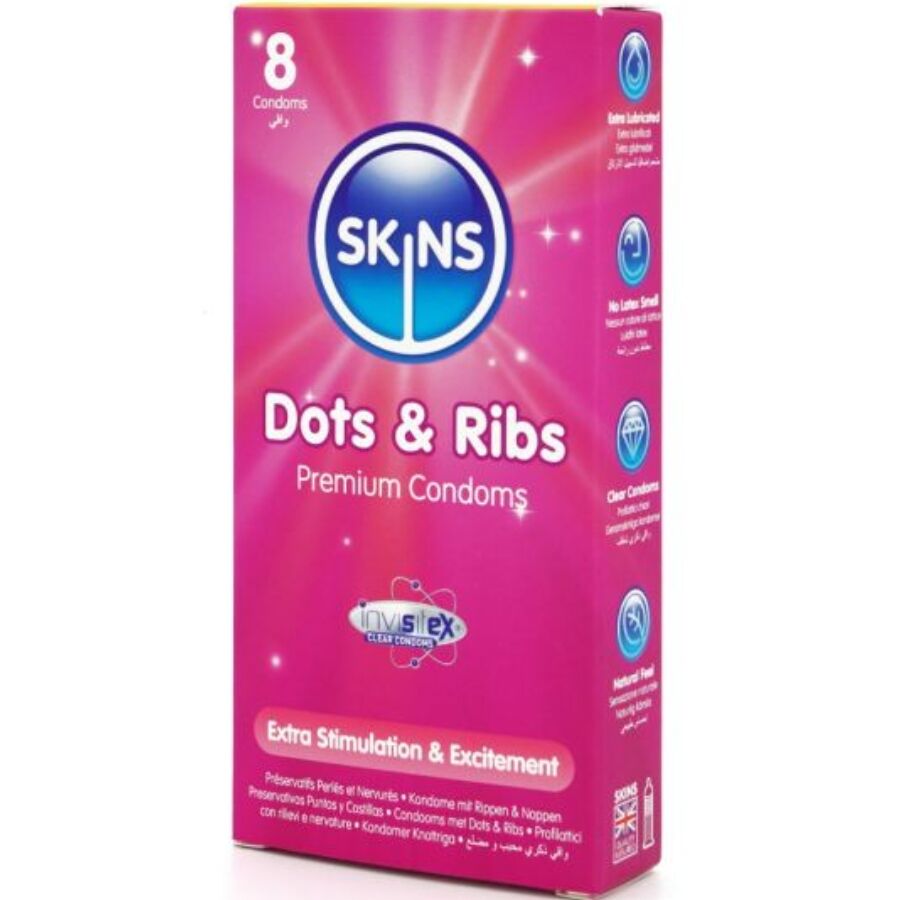 SKINS - PACK OF 8 PREMIUM DOTS &amp; RIBS CONDOMS