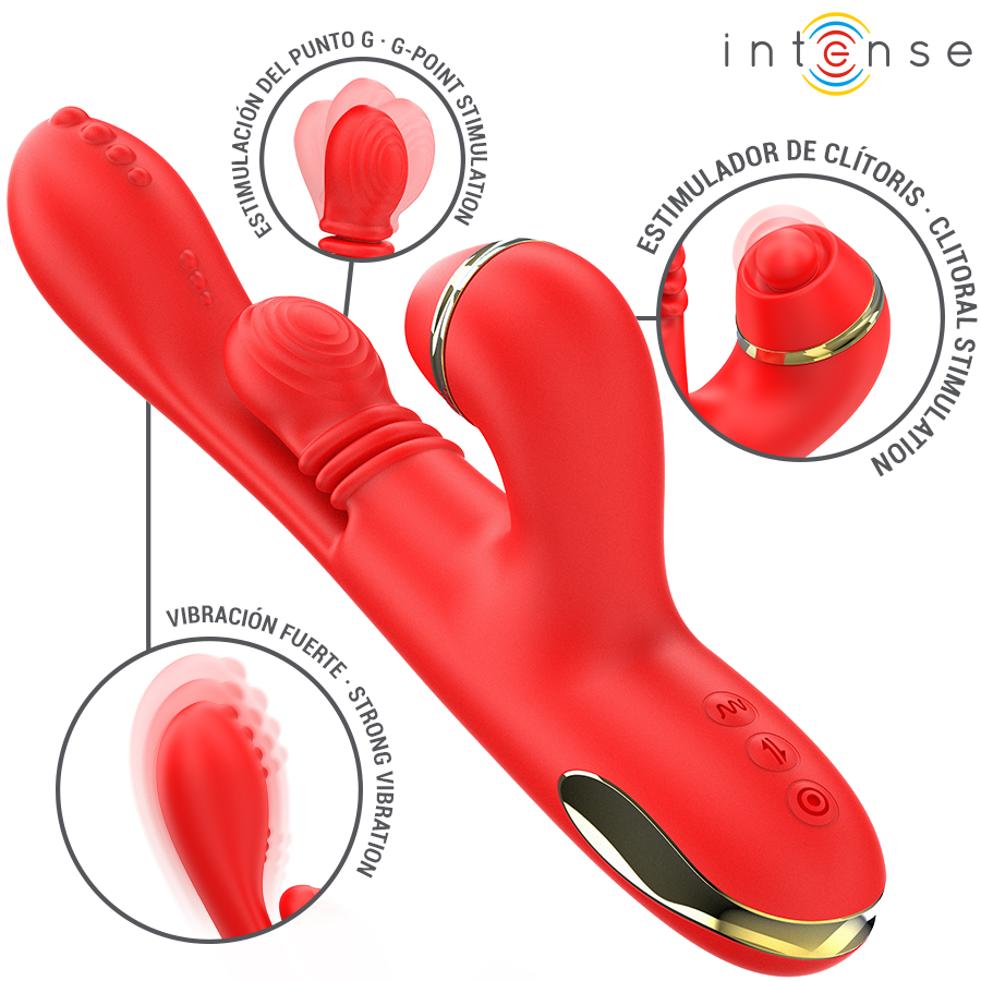 INTENSE - KATY MULTIFUNCTION CLITORIS STIMULATOR WITH 4 INTERCHANGEABLE HEADS, RED