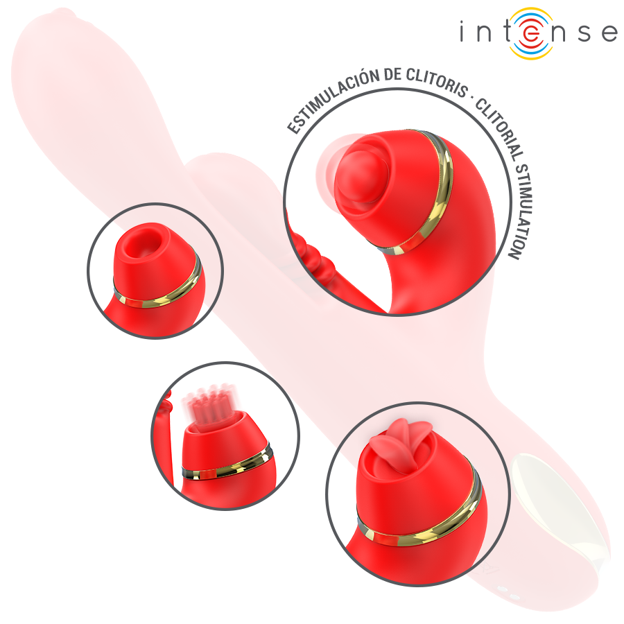 INTENSE - KATY MULTIFUNCTION CLITORIS STIMULATOR WITH 4 INTERCHANGEABLE HEADS, RED
