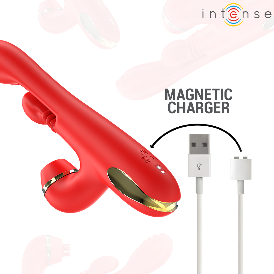 INTENSE - KATY MULTIFUNCTION CLITORIS STIMULATOR WITH 4 INTERCHANGEABLE HEADS, RED