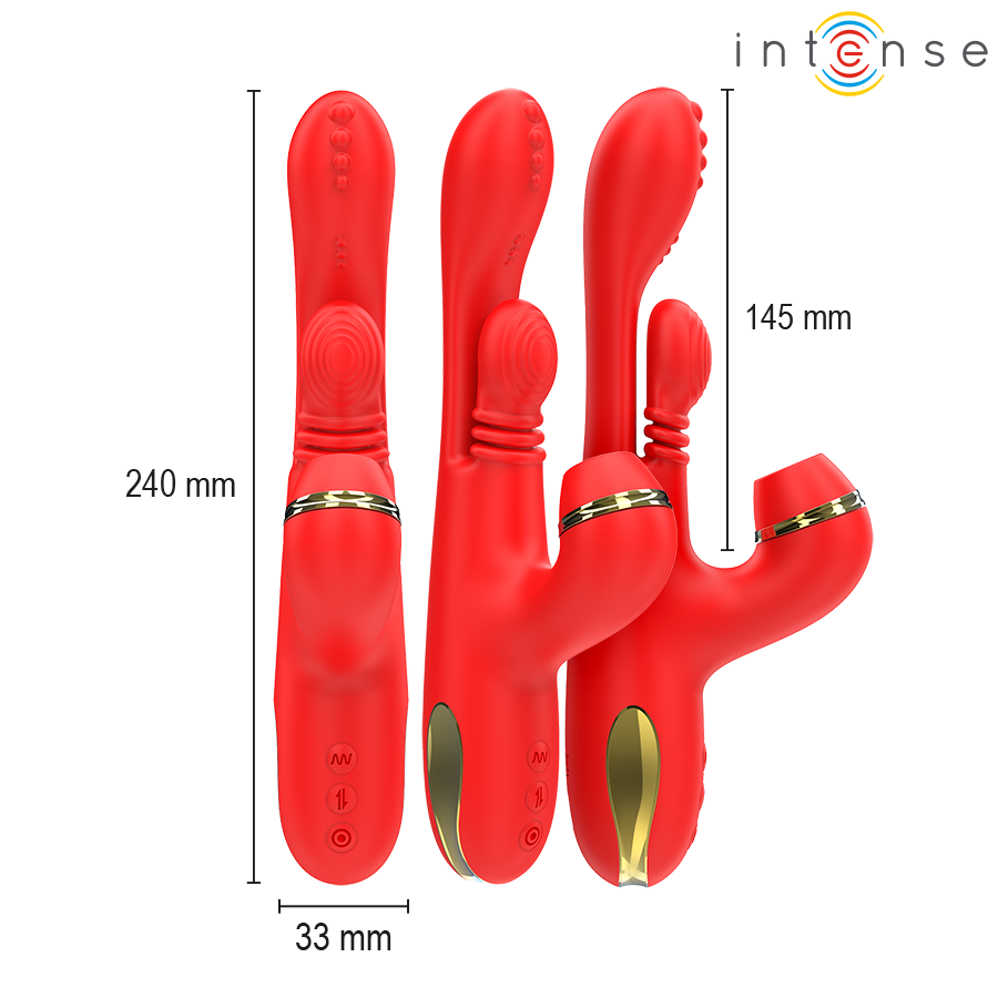 INTENSE - KATY MULTIFUNCTION CLITORIS STIMULATOR WITH 4 INTERCHANGEABLE HEADS, RED