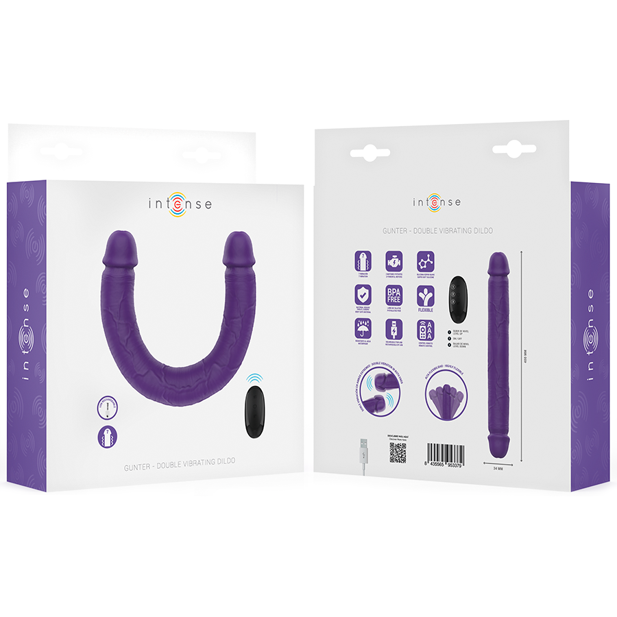INTENSE - GUNTER DILDO DOUBLE VIBRATEUR 40 CM VIOLET TÉLÉCOMMANDE