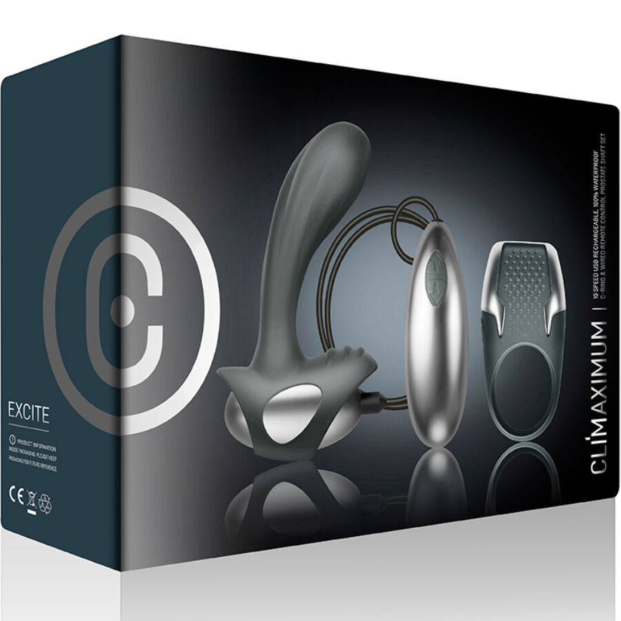 CLIMAXIMUM - EXCITE KIT: PENIS RING + WIRED PROSTATE MASSAGER