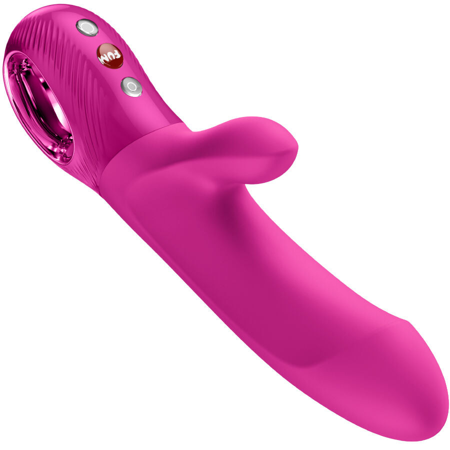 Bi Stronic Embrace magenta de Fun Factory couché, poignée Loop et bras clitoridien