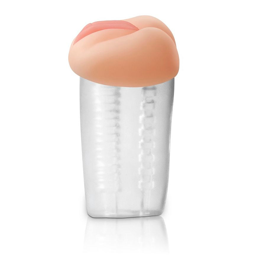 Vaginette See-Thru Stroker Extreme Toyz debout, manchon transparent et entrée chair