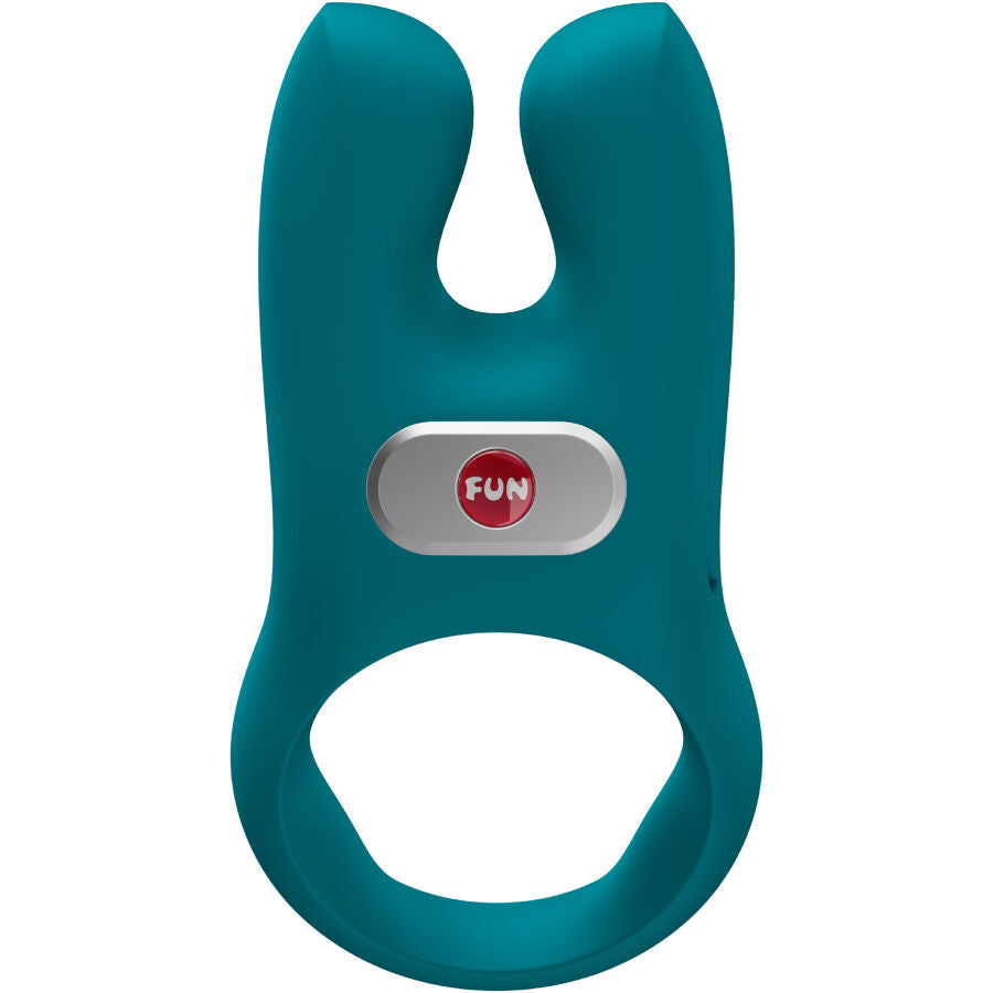 Cockring vibrant NŌS vert de Fun Factory vu de face avec ses deux bras vibrants