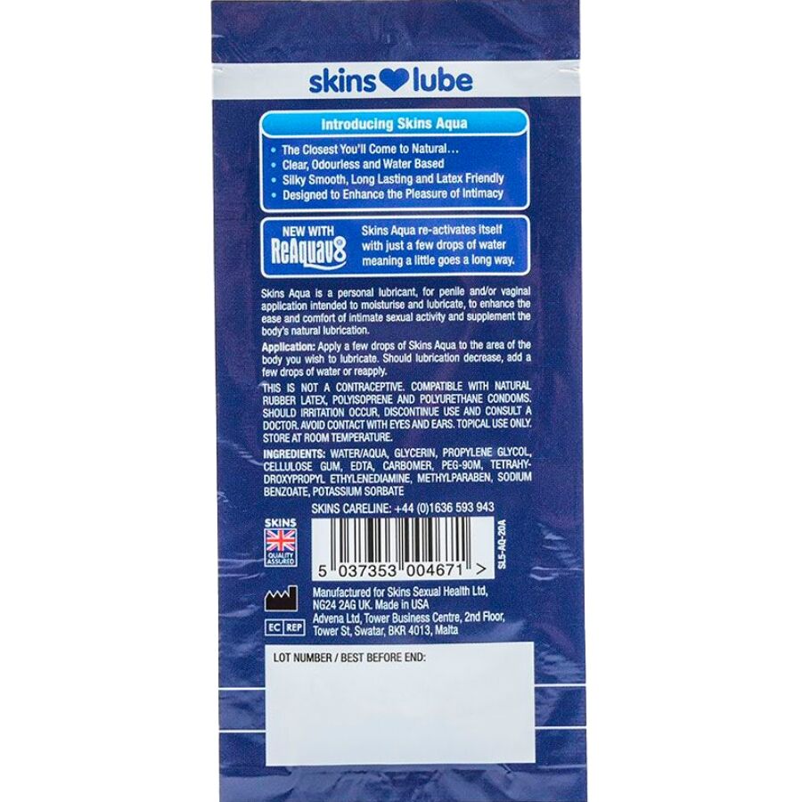 SKINS - WATER-BASED AQUA LUBRICANT SINGLE DOSE 5 ML