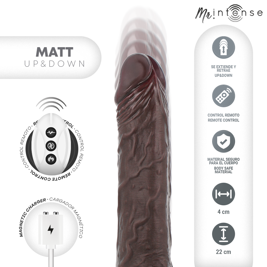 MR INTENSE - REALISTIC MULTIFUNCTIONAL MATT WITH UP AND DOWN VIBRATION AND REMOTE CONTROL 22 CM -O- 4 CM