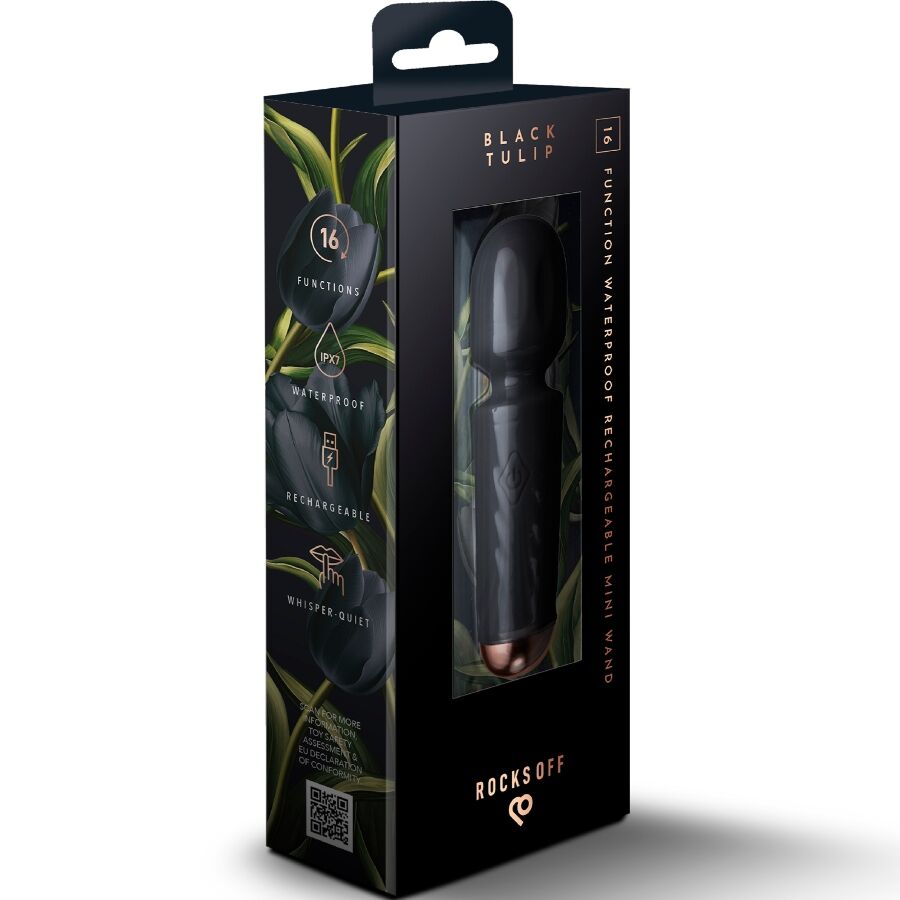 ROCKS-OFF - MINI RECHARGEABLE BAGUETTE 16 FUNCTIONS BLACK TULIP