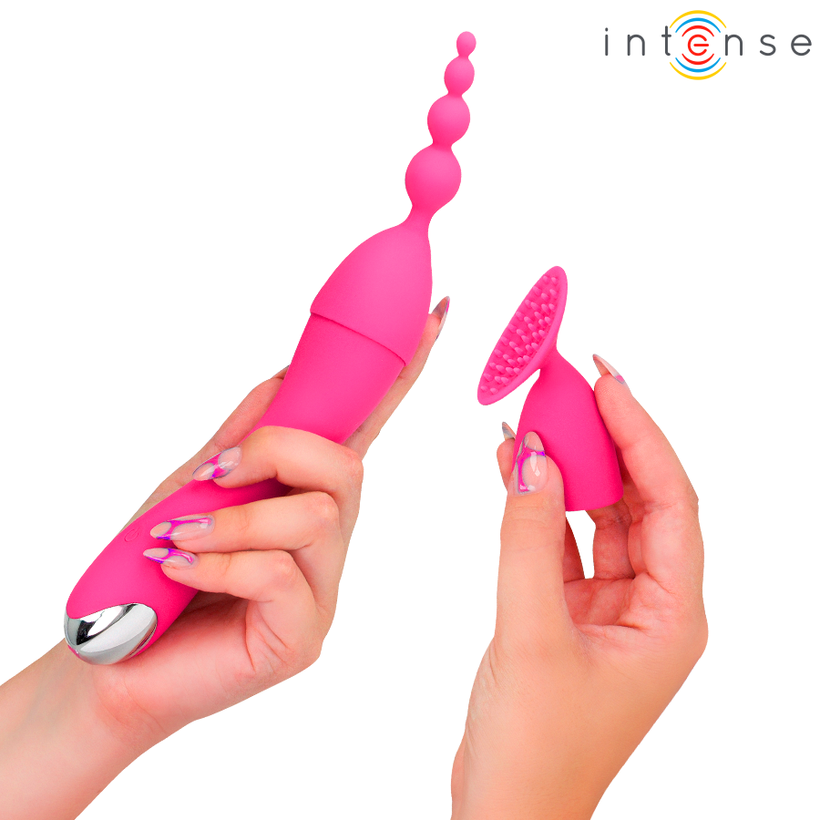 INTENSE - EXPENSIVE VIBRATOR WITH 20 MOTION MODES AND INTERCHANGEABLE TOPS