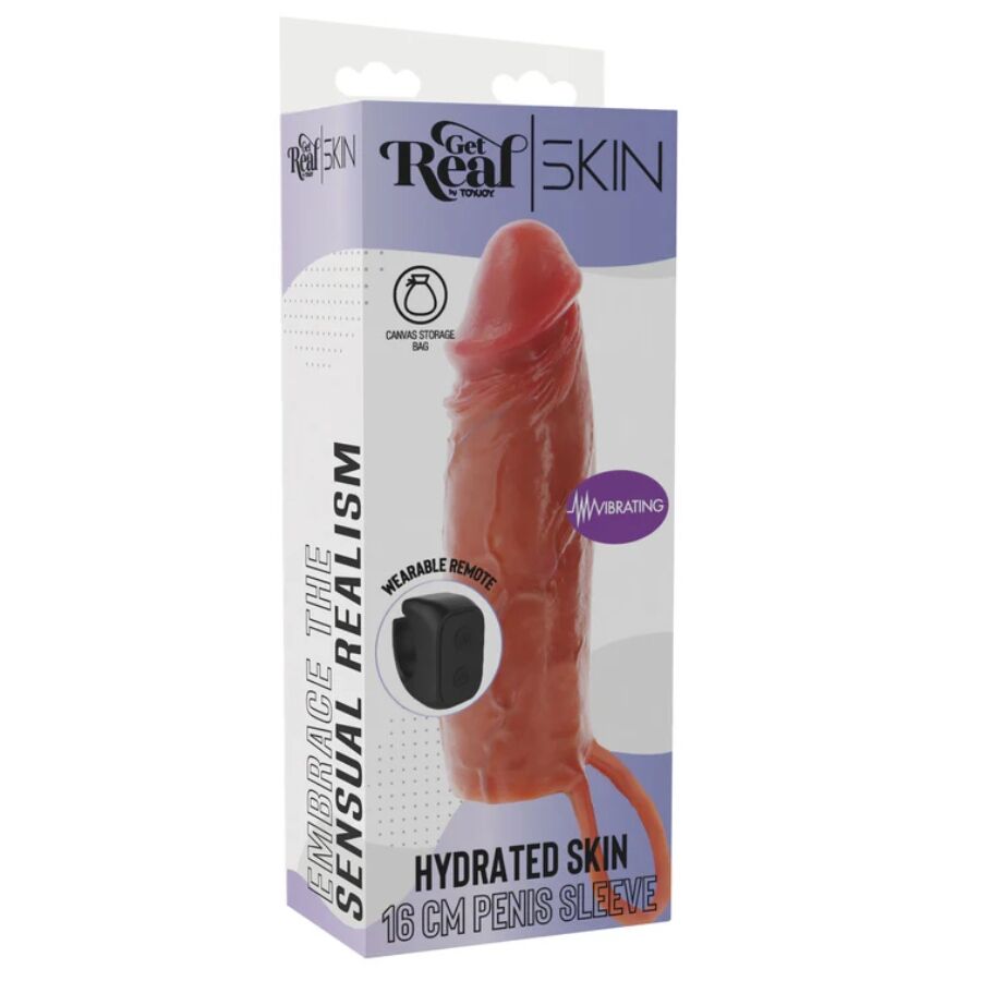 GET REAL - CARAMEL MOISTURIZING SILICONE VIBRATING PENIS SLEEVE 16 CM