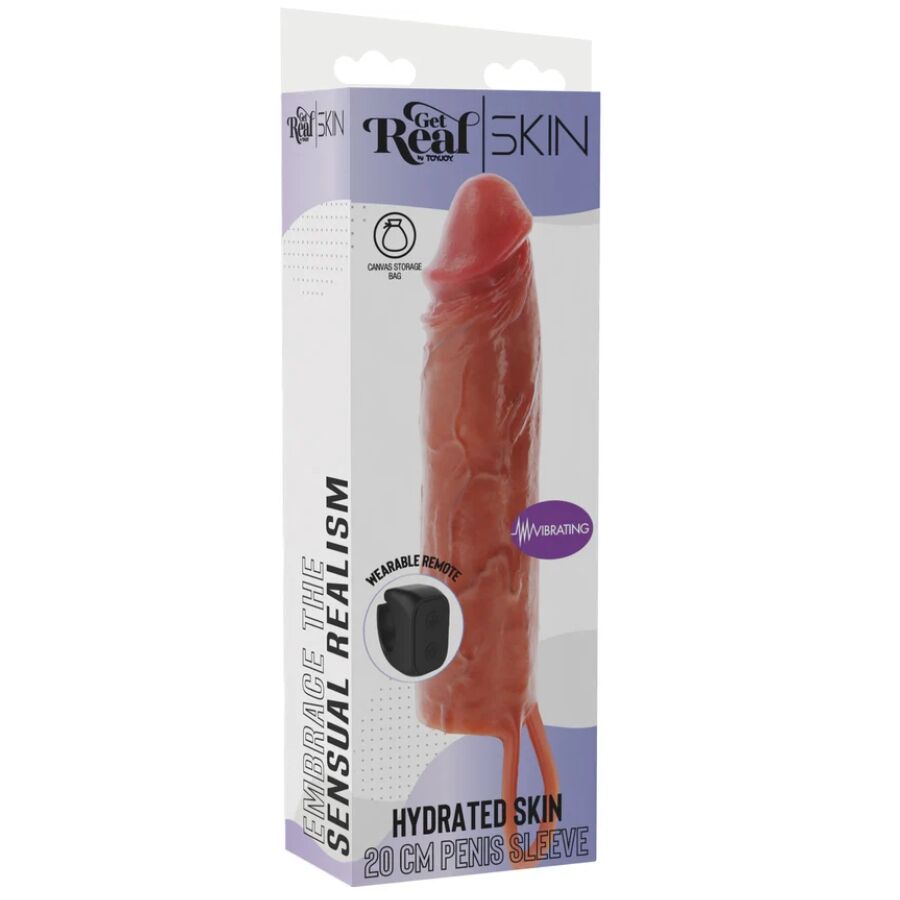 GET REAL - CARAMEL MOISTURIZING SILICONE VIBRATING PENIS SLEEVE 20 CM