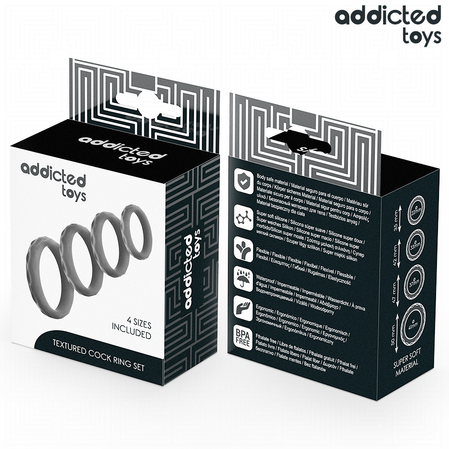ADDICTED TOYS - SET OF TEXTURED PENIS RINGS, 4 SIZES