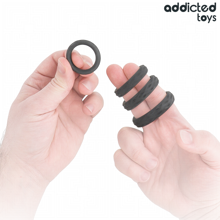 ADDICTED TOYS - SET OF TEXTURED PENIS RINGS, 4 SIZES