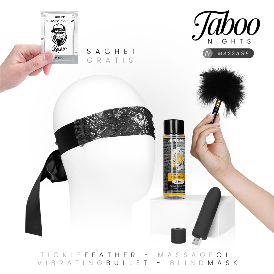 Coffret Massage Sensuel Dreamkit 4 Huile Vibro Bandeau Plumeau - Taboo Nights