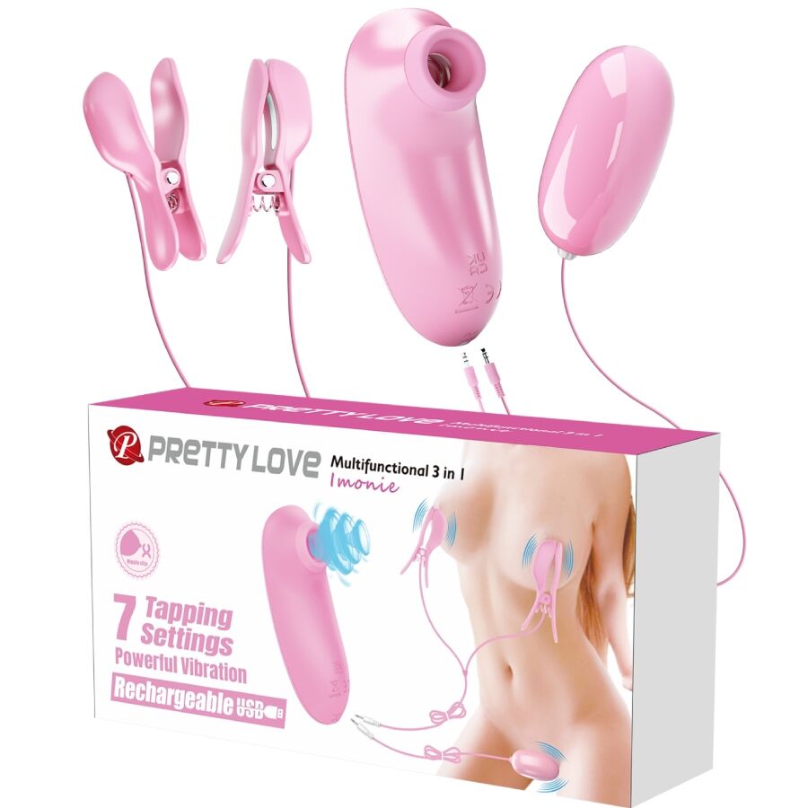 Coffret 3 en 1 Imonie Pinces à Tétons Stimulateur Tapotement Clitoris - Pretty Love