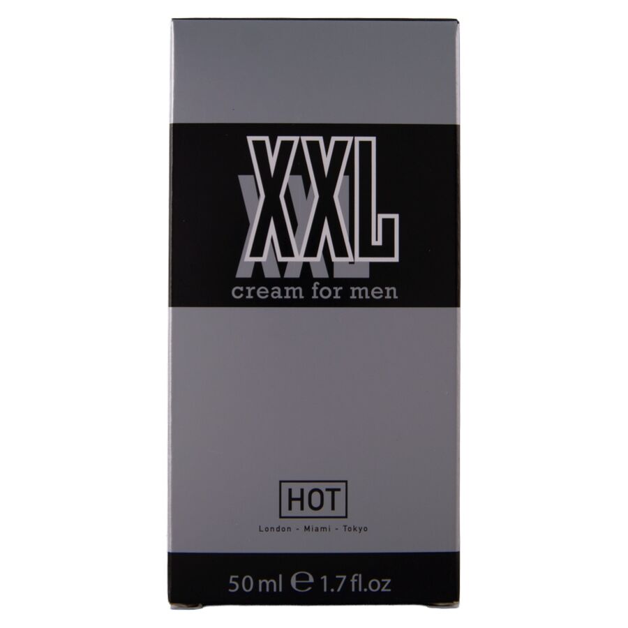Étui gris et noir de la crème de massage intime pour homme XXL de Hot, face avant