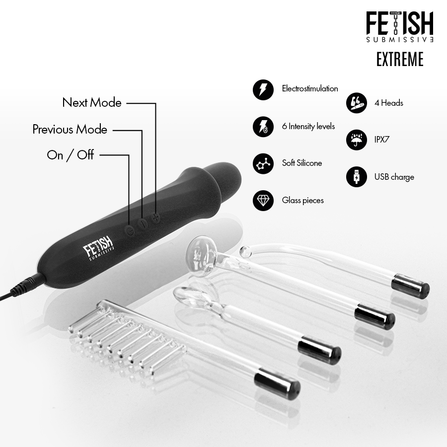 Vibromasseur Wand Électrostimulation Haute Fréquence 4 Têtes 6 Intensités - Fetish Submissive Extreme