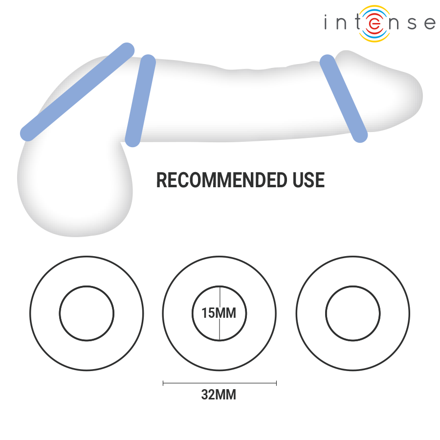Schéma d'emplacement et cotes des cockrings Wick d'Intense : 15 mm intérieur, 32 mm