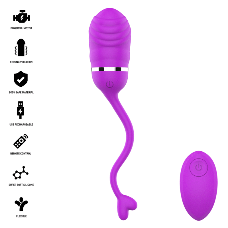 Œuf vibrant Sookie Intense violet avec sa télécommande et ses pictogrammes