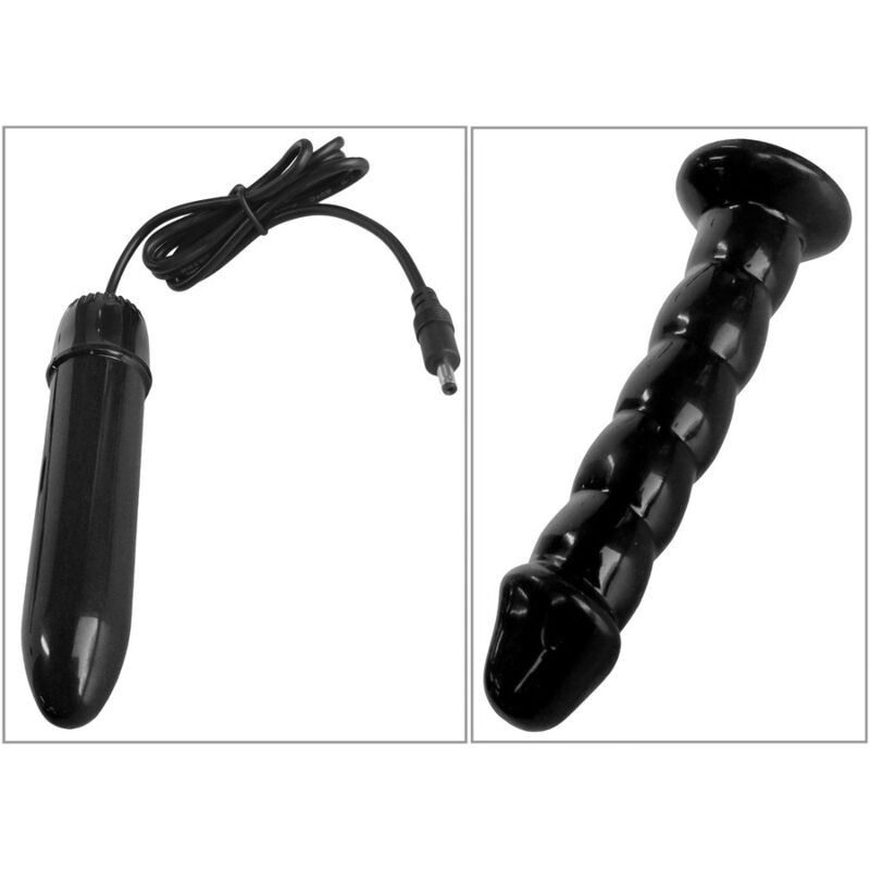 Accessoire vibrant filaire et gode noir présentés avec la machine Body Dock Pro