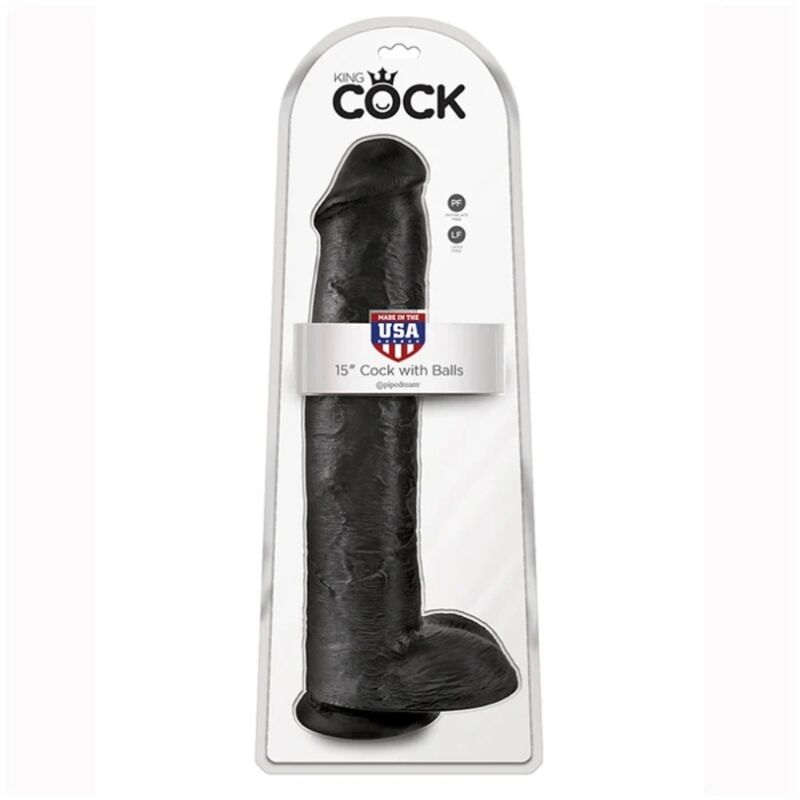 Blister du gode réaliste 15 pouces King Cock noir avec testicules