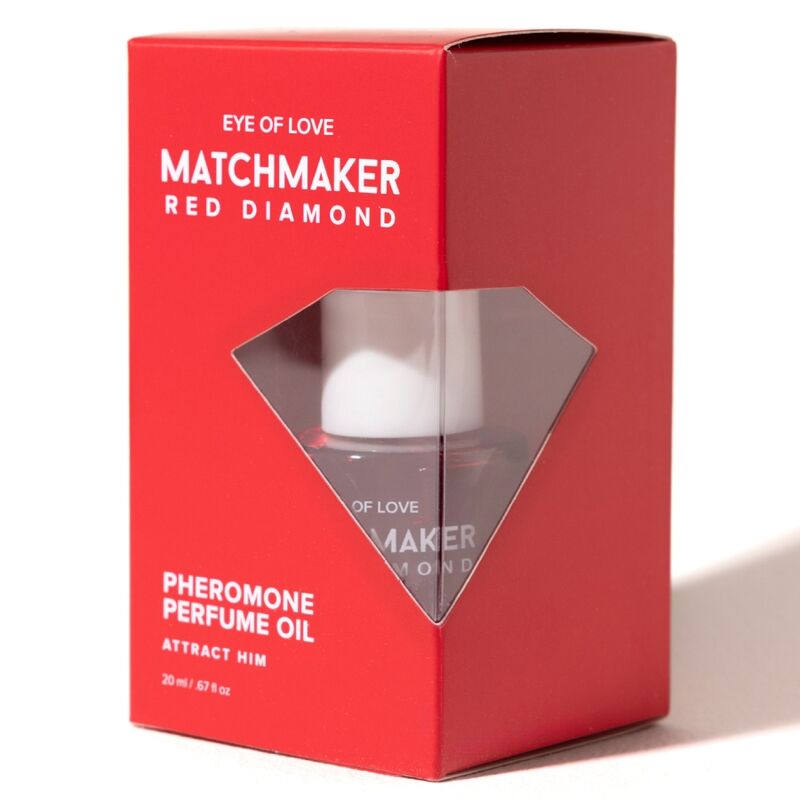 Boîte rouge Matchmaker Red Diamond d'Eye Of Love laissant voir le flacon