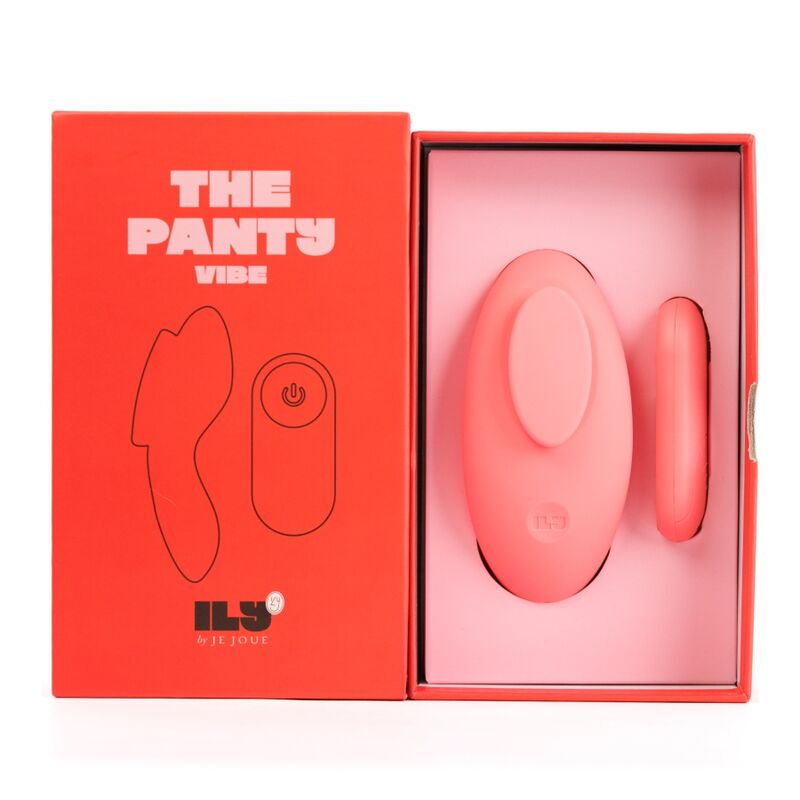 Boîte rouge The Panty Vibe ouverte avec le vibromasseur corail et sa télécommande