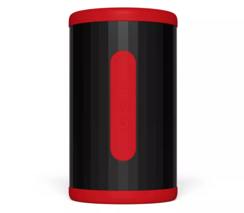 LELO F2S Double Sonic rouge vu de face, cylindre noir à bande rouge