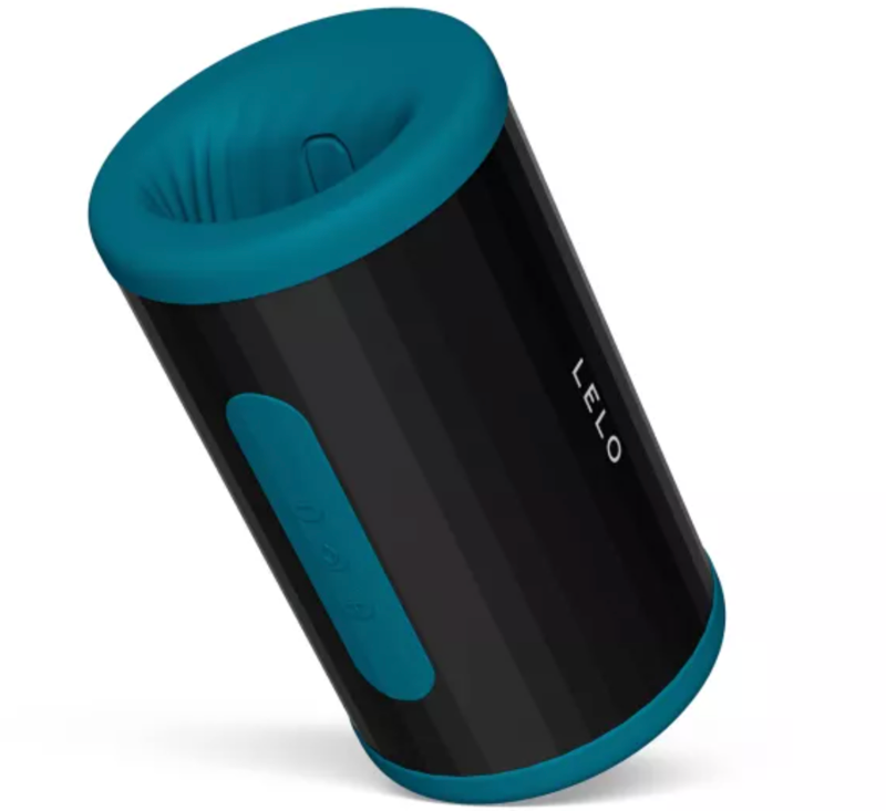LELO F2S Double Sonic bleu vu de trois quarts avec gaine texturée
