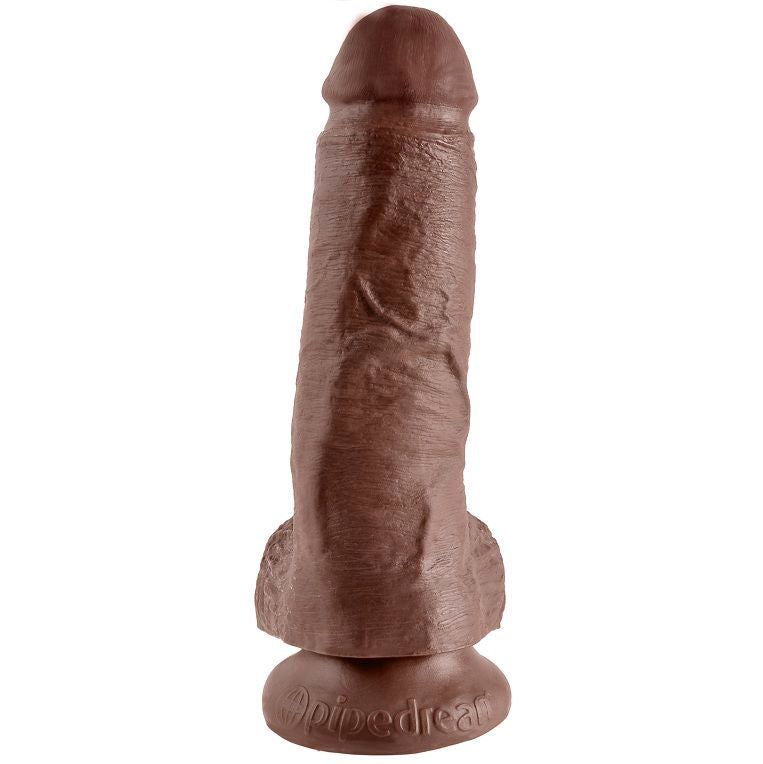 Gode réaliste King Cock marron vu de face sur sa base à ventouse